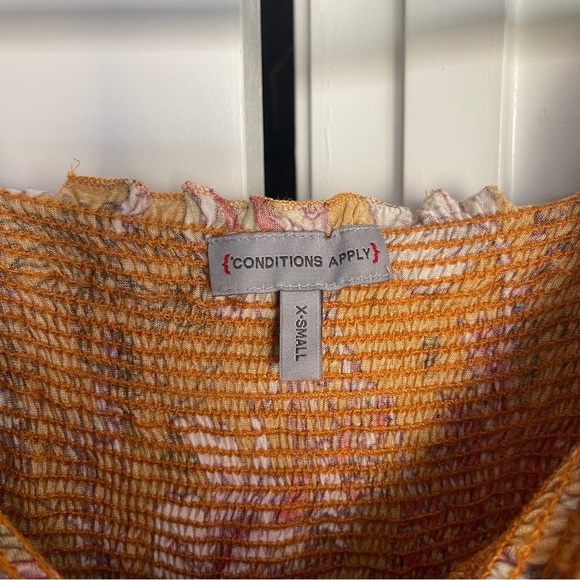 Conditions Apply Anthropologie Yellow Floral Smocked Peplum Blouse - Picture 3 of 5